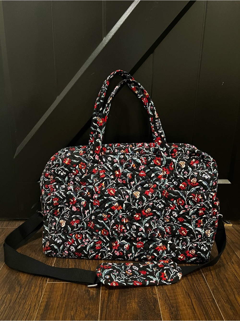 Vera Bradley Travel Tote Bag - Black with Red Floral